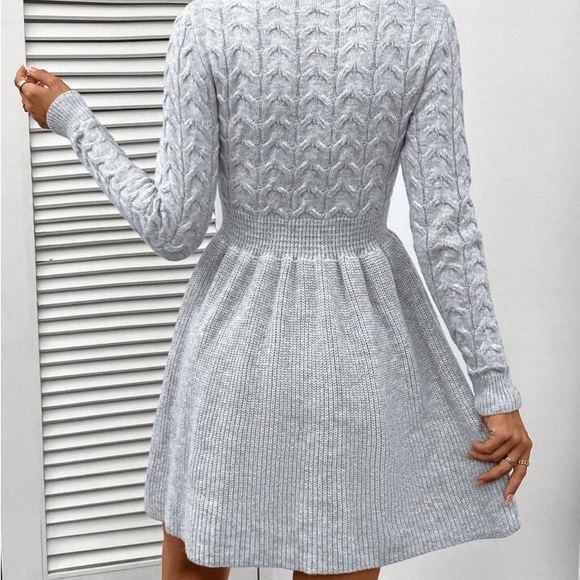 New Chic Cable Knit Skater Long Sleeve Knit Sweater Dress - Picture 10 of 13